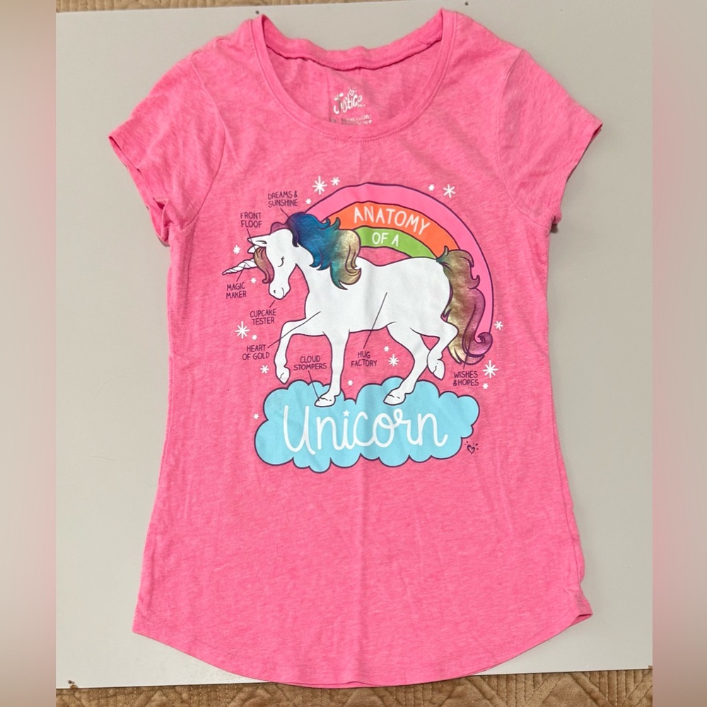 Justice Pink Unicorn Graphic Tee with Rainbow
